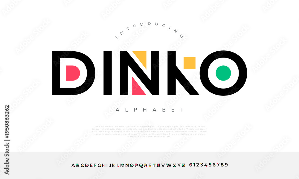 Fototapeta premium Creative colorful geometric playful font for kids education party branding and fun vibrant graphic design projects