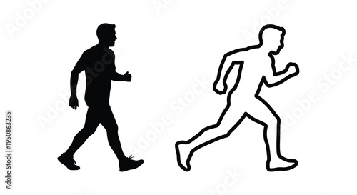 Two male figures running depicted in a striking black silhouette