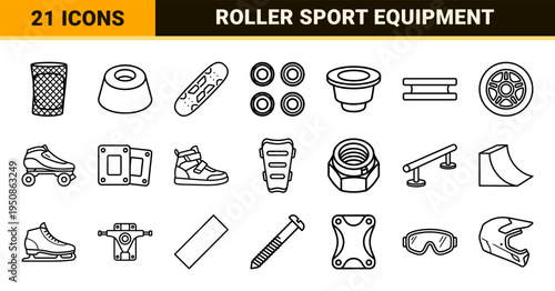 Urban Skating Equipment and Roller Sport Minimalist Monoline Outlines for Technical Design and Extreme Sports Gear Branding Identity