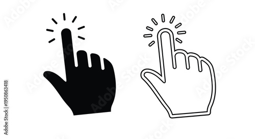 Two hands indicating a click one solid one outlined silhouette
