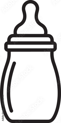 Simple black and white icon of a baby bottle. A clean line illustration representing feeding, nutrition, and infant care.