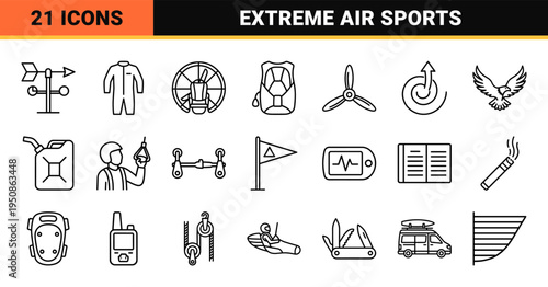 Extreme Paragliding and Aerial Navigation Monoline Symbols for Adventure Sports Technical Documentation and Outdoor Activity Branding