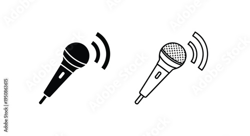 Two black microphone icons with sound waves a modern silhouette