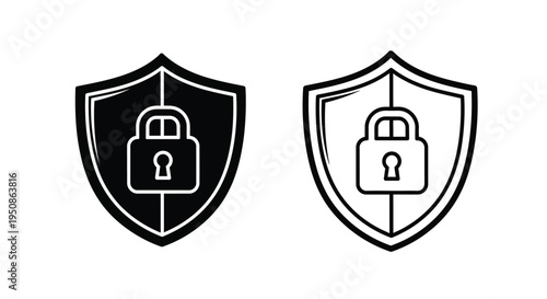 Two shield icons with padlocks a security concept silhouette