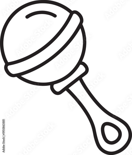 Simple Baby Rattle Outline Vector Icon, Black and White Line Art Illustration for Playtime, Infancy, Toy Shops, or Child Development Concepts on White Background