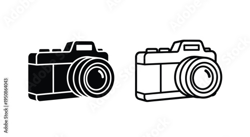 Two vintage camera designs in black and white a graphic silhouette
