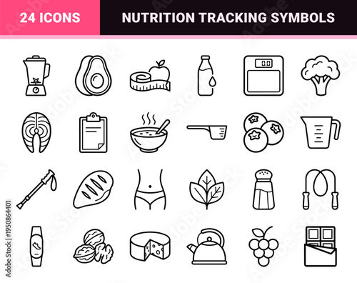 Metabolic Health Monoline Symbolism for Calorie Tracking and Fitness Apps featuring Minimalist Outlines and Technical Vector Precision
