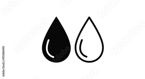 Two water droplets one dark and one light in a stark silhouette