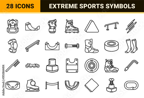 Extreme Inline Skating and Rollerblade Technical Monoline Symbols. Sophisticated Black Outline Vector Set for Sports Gear and Urban Recreation.