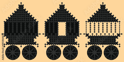 South Indian chariot pulli Kolam vector illustration. 