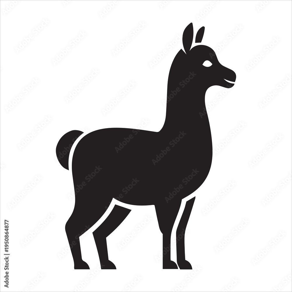 Fototapeta premium Llama Silhouette Black Vector Image Alpaca Animal Side View Standing Simple Design