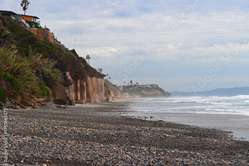 Pebble Beach and Coastal Cliffs at Leucadia Shoreline