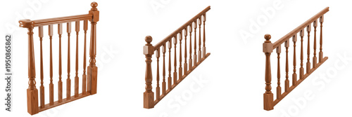 Fotografie Wooden Staircase Railing Balustrade Set, Classic Timber Handrail with Spindles a
