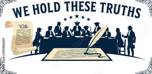 A group of people gathered around a table to sign an important historical document.