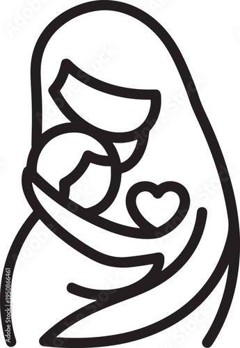 Stylized line art illustration depicting a loving mother tenderly embracing her baby, highlighting the deep and unbreakable maternal bond.