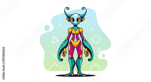 Elegant Futuristic Alien Character with Colorful Tech Armor