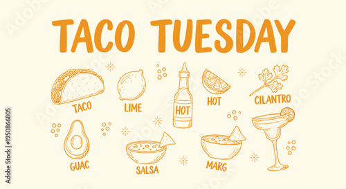 Set of 16 Taco Tuesday icons vector