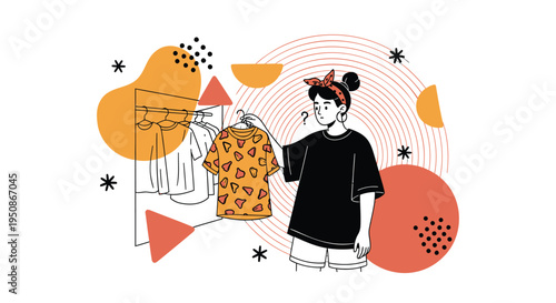 Vector illustration of woman shopping with fashion clothes and accessories