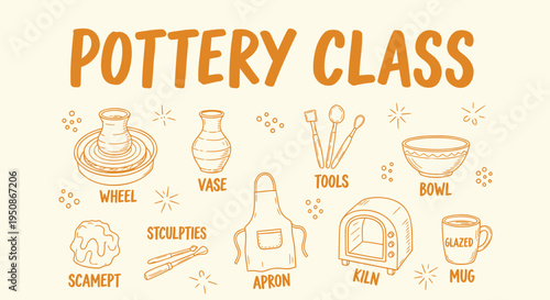 Set of 13 pottery class icons vector
