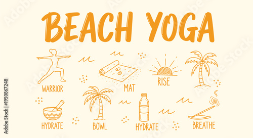 Set of 13 beach yoga icons vector