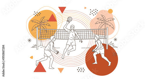 Set of 3 vector tennis players illustration