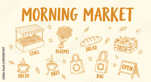 Set of 13 morning market icons vector