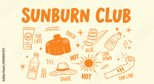 Set of sunburn prevention icons and phrases vector