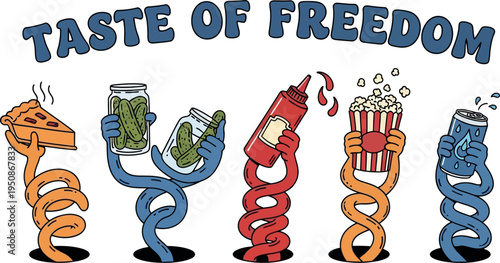 A colorful illustration of twisted straws enjoying various beverages at a movie.