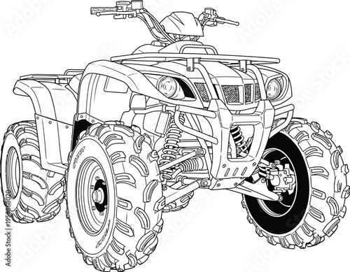 Detailed Line Art Illustration of a Rugged AllTerrain Vehicle.