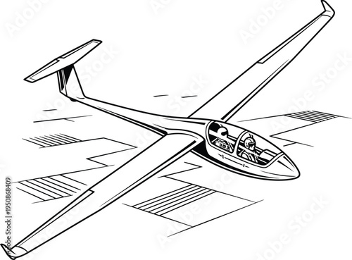Detailed Illustration of a Glider Aircraft in Flight.