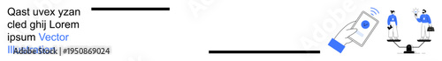 Digital payments, equal rights, financial technology, justice, law concepts, financial balance. Two figures on a justice scale balance alongside a mobile payment. Digital payments and equal rights