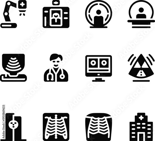 Black and white medical healthcare symbols and hospital signs