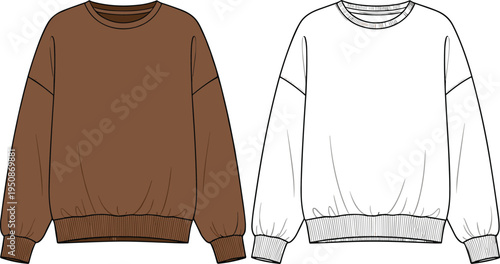 Crewneck sweatshirt mockup vector, blank long sleeve sweater template front view, casual apparel clothing design isolated fashion illustration