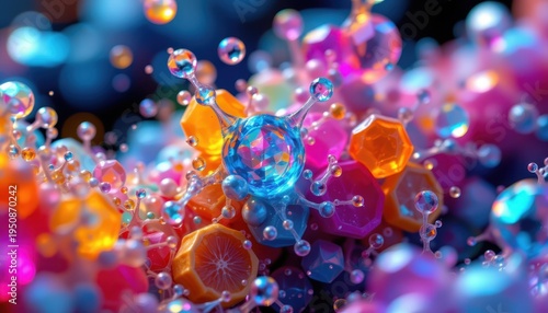 Closeup macro shot of colorful molecules abstract environment science visualization artistic viewpoint vibrant concept