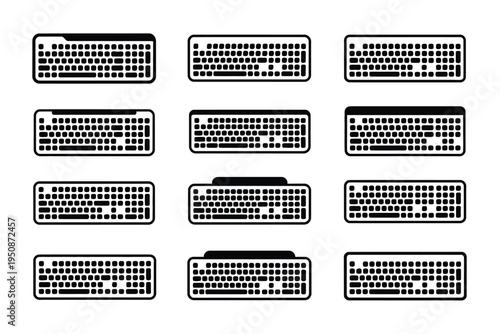 Black and white keyboard icons set various keyboard types computer keyboard symbols