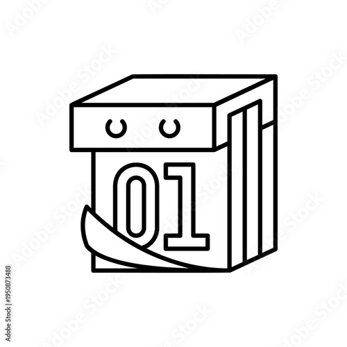 Wall calendar icon showing number one day on a flip page line drawing