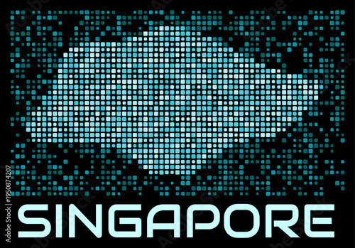 Singapore digital dotted map. Shape of the country in cyan color palette on dark background. Futuristic Singapore map design. Vector illustration.
