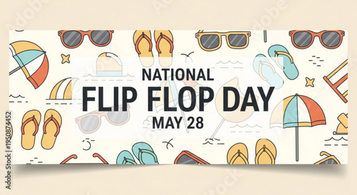 National flip flop day may 28 beach summer illustration with sunglasses and sandals