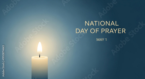 National day of prayer on may 1st with lit candle in blue background