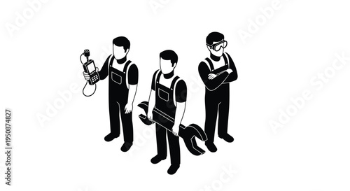 Set of 3 worker icons vector, industrial workers, laborers