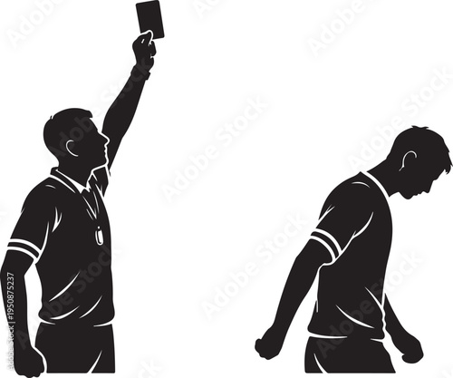 Soccer Referee Showing Red Card to Player Silhouette Vector Illustration for Sports Rules