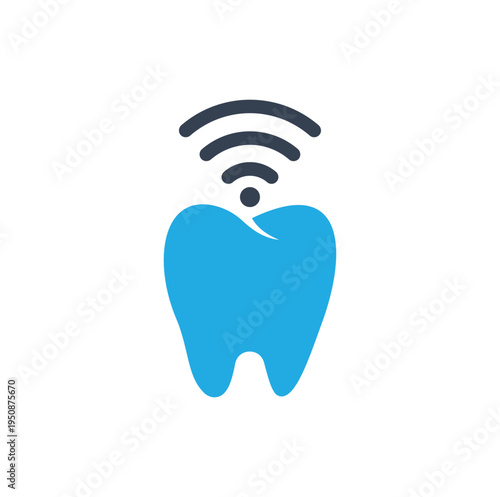 Tooth and wifi logo combination. Dental and signal symbol or icon