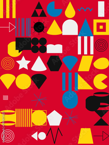 Abstract Geometric Composition on Red Background vector background