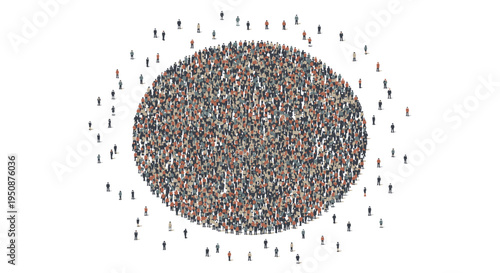 Vector illustration of a large crowd of people in a circle
