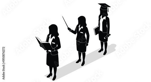 Set of 3 education icons vector, black silhouettes