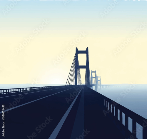 Suspension Bridge Roadway with Towers.