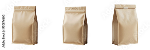 Obraz na plátně Kraft Paper Side Gusset Pouch Mockup Set, Realistic Brown Coffee Bag Template fo