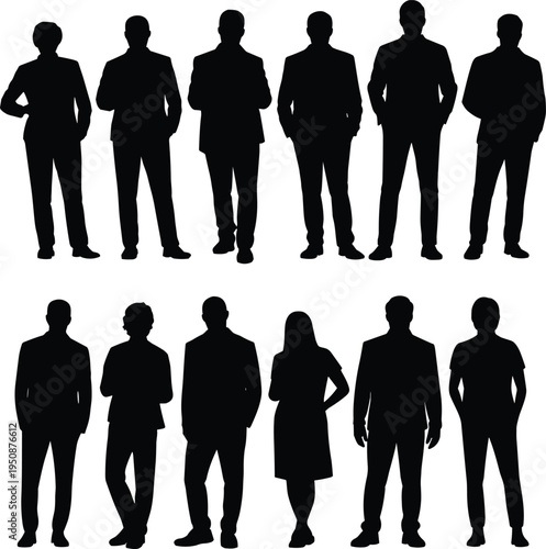 Business people silhouette set standing professional men and women. Corporate team silhouettes collection isolated business people vector set.