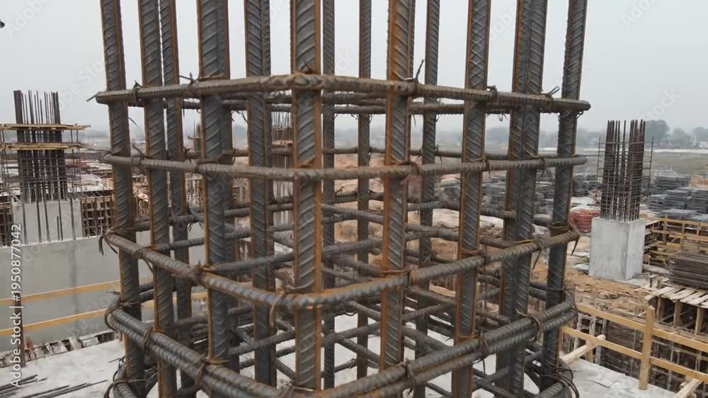 High Rise Column Rebar Reinforced concrete column construction, rebar cage for building ...
