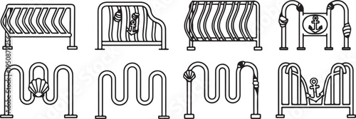 A collection of intricate pipe and anchor designs in a vintage style. Vector